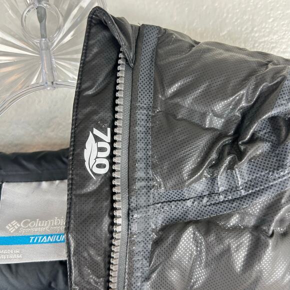 Columbia Titanium Womens Down Puffer Jacket Size Large Hooded Grey OutDry 700 - Picture 6 of 12